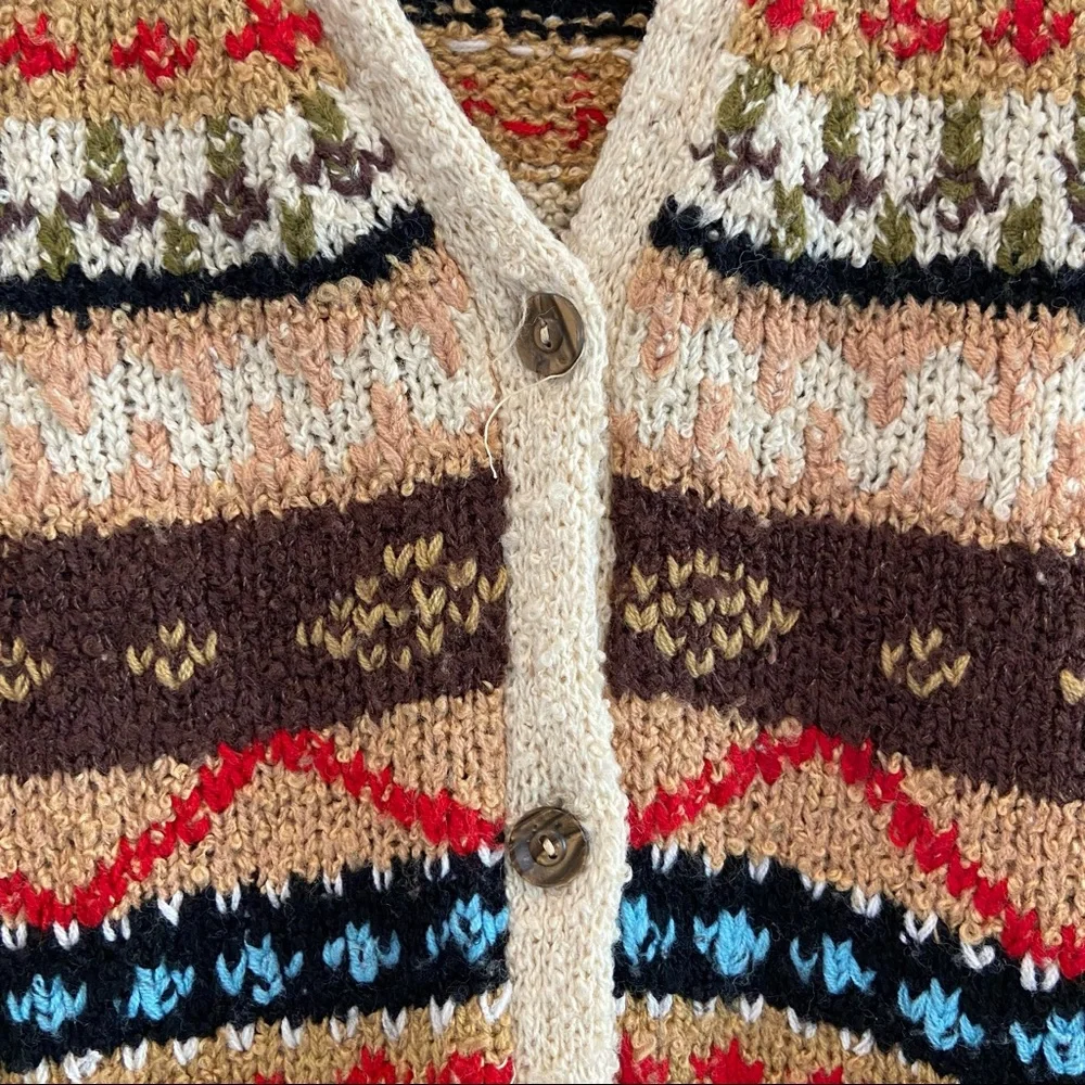 VINTAGE 70’s Sweater Vest Southwestern Fair Isle Buttoned Cardigan Small